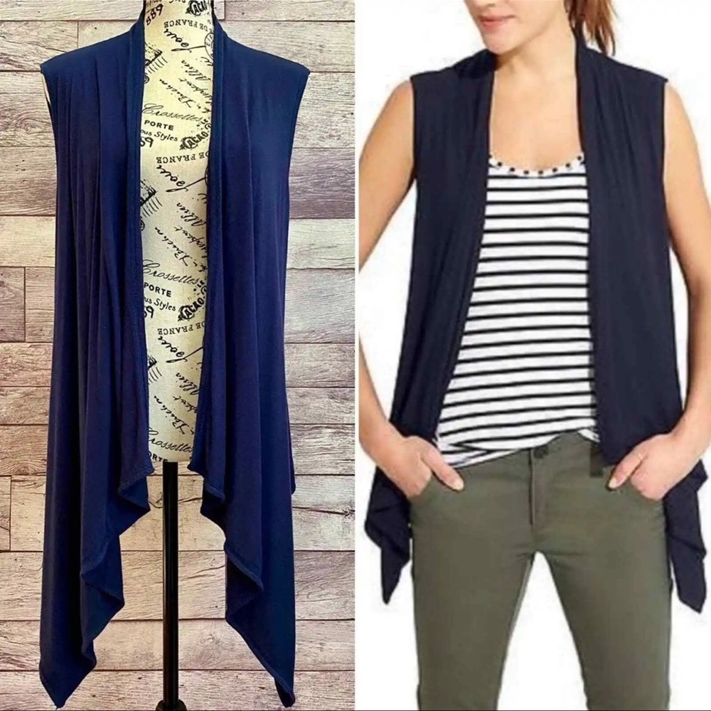 Athleta 'Waterfall' Navy Blue Open Front Sleeveless Cardigan sz XS